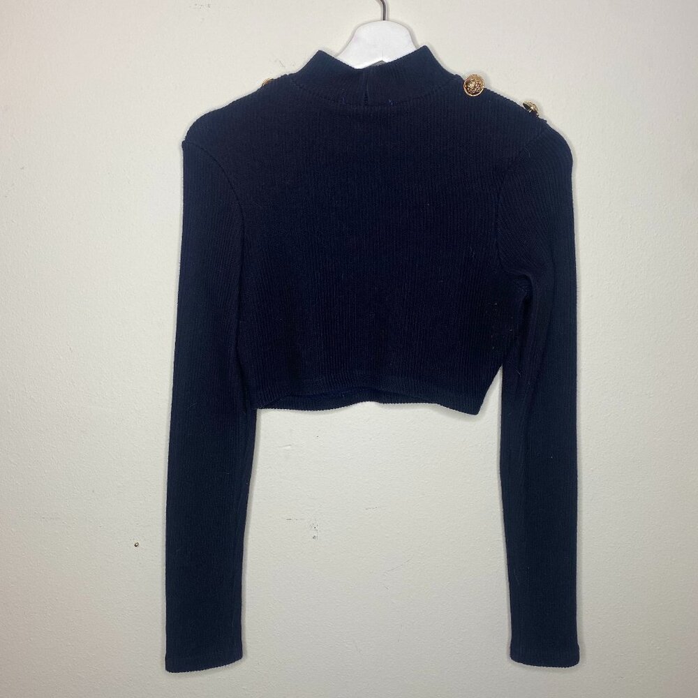 Dressahaulic Boutique | Knit Crop Mock Turtleneck in Navy - Small